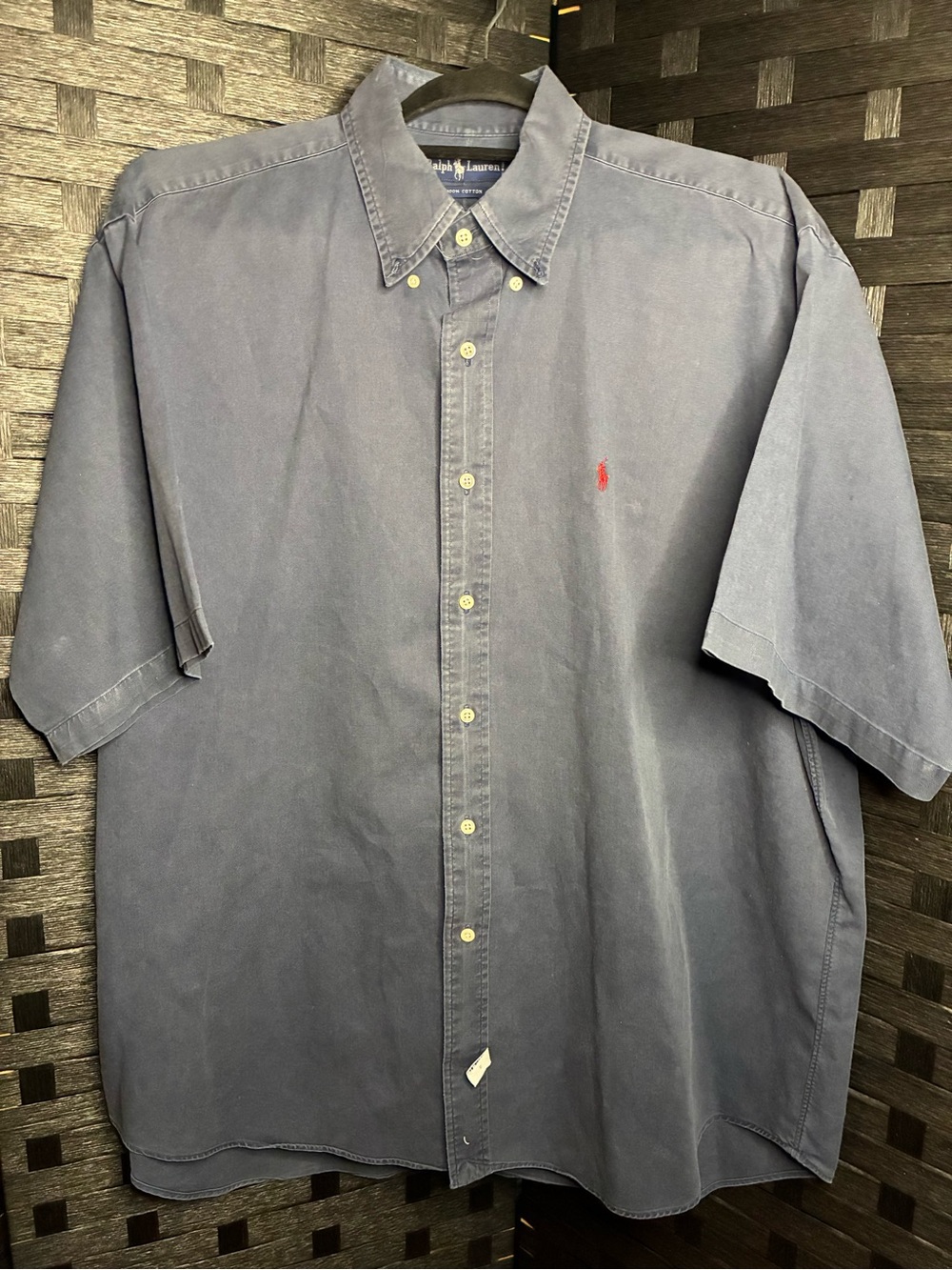 90s Vintage Ralph Lauren Short-Sleeve Button-Down Shirt Slate Blue with Red Pony